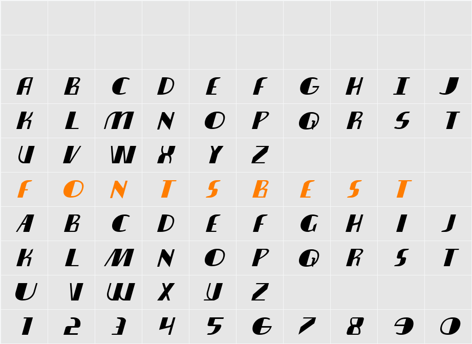 Nathan Brazil Expanded Italic Character Map