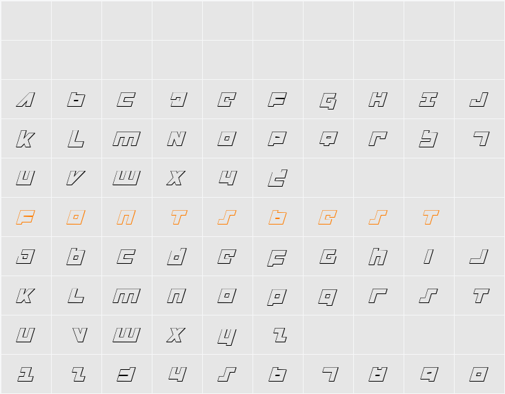 Flight Corps 3D Italic Character Map