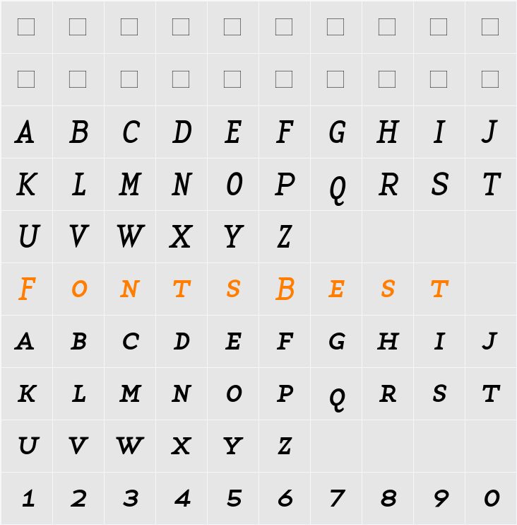 BaseTwelveSerifSCI Character Map