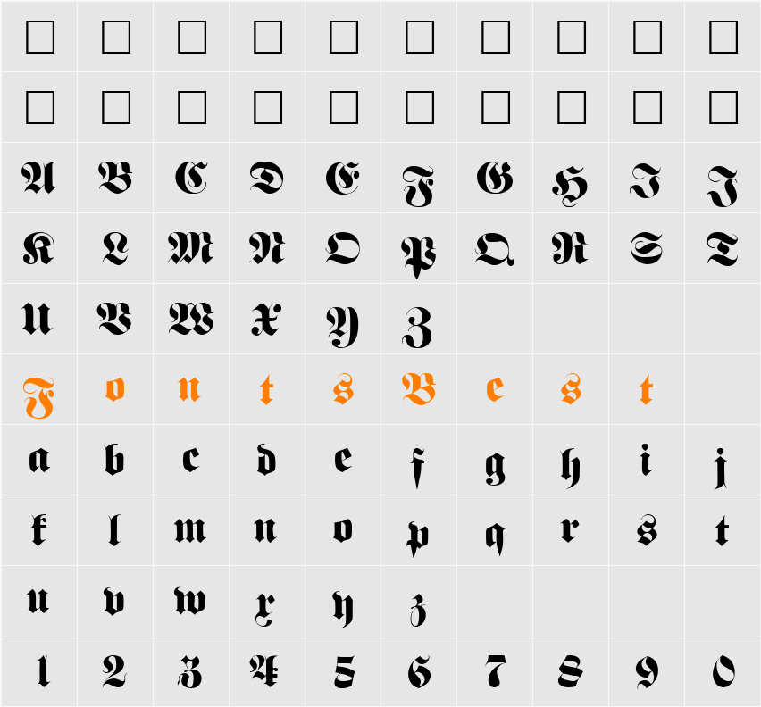 FetteFraktur Character Map