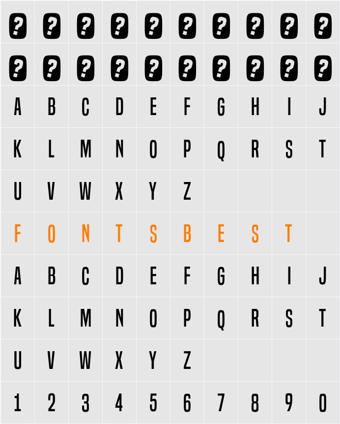 Built Titling Rg Character Map