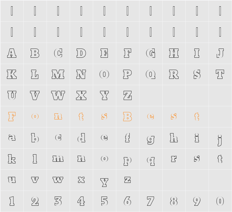 BetonOutPExtBol Character Map