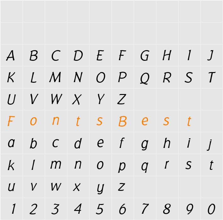 BadgerLightItalic Character Map