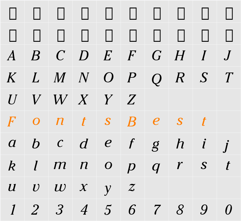 ChelthmITC Bk BT Character Map