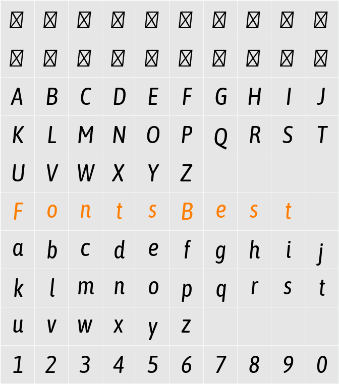 Asap Condensed Character Map