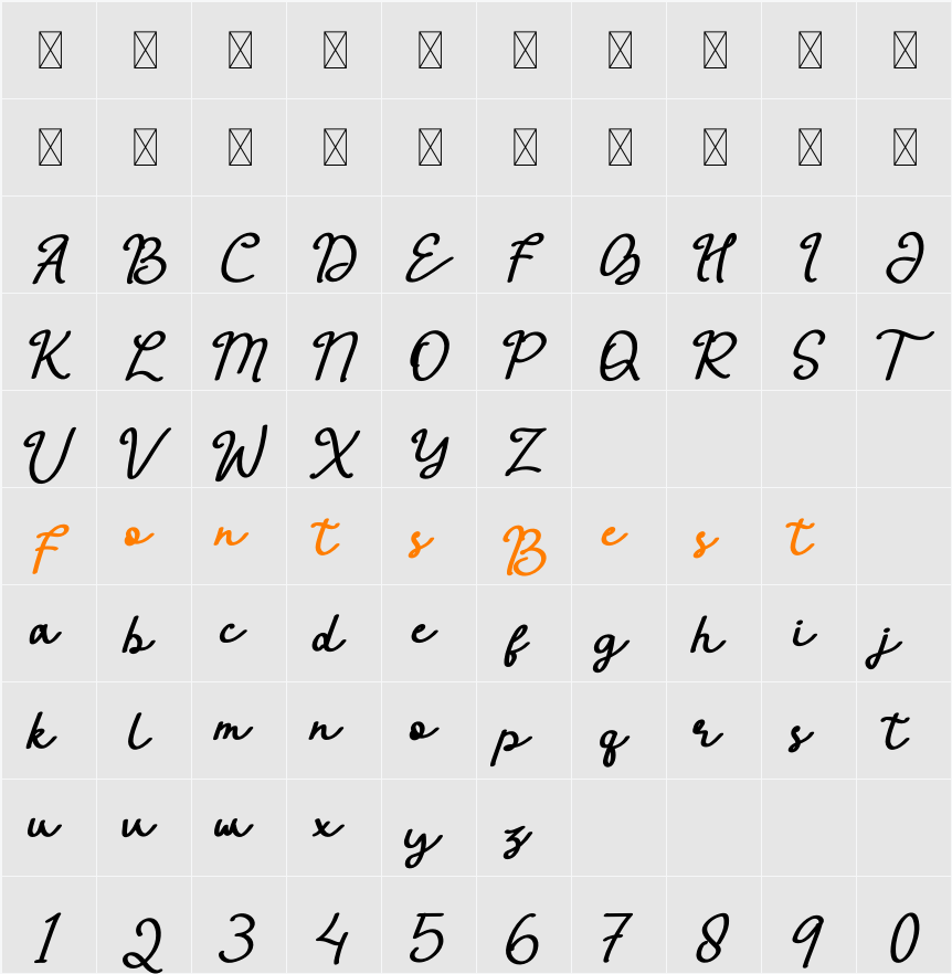 Antha LigatureSwash Character Map