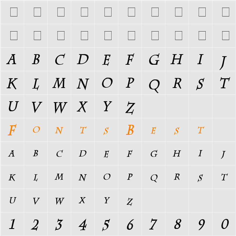 Chaz Condensed Character Map