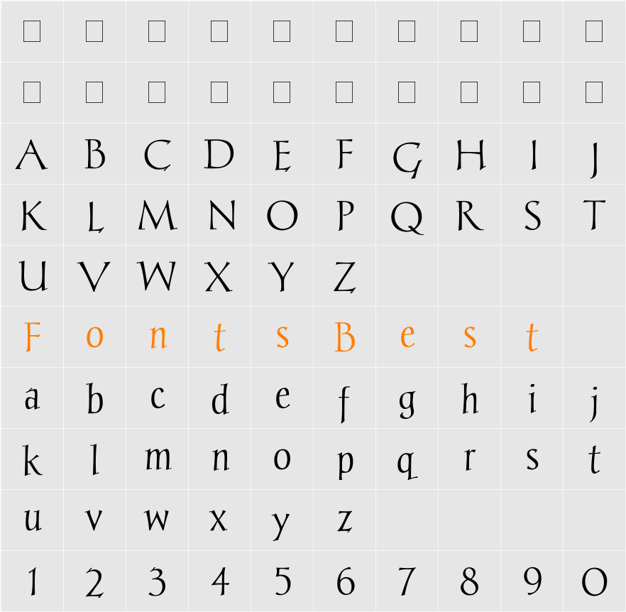 Chantelli Antiqua Character Map