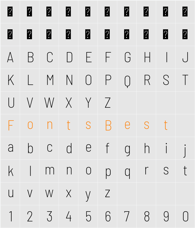 Barlow Semi Condensed ExLight Character Map