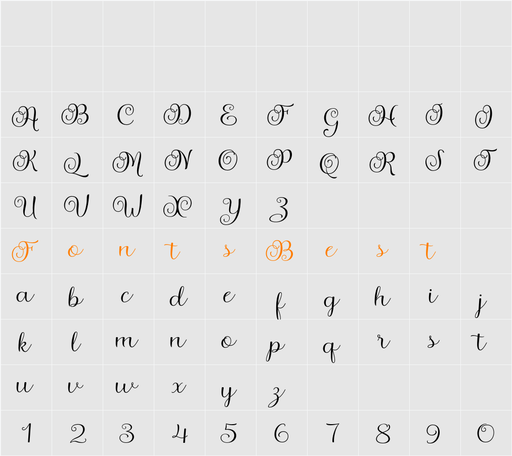 Agustin Script Character Map