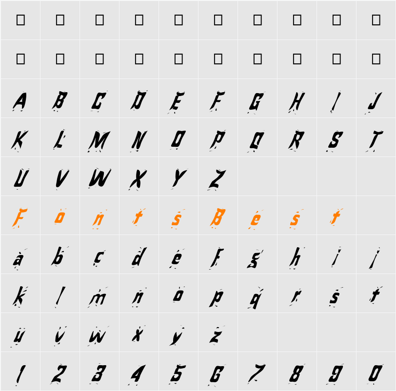 FZ WARPED 24 ITALIC Character Map