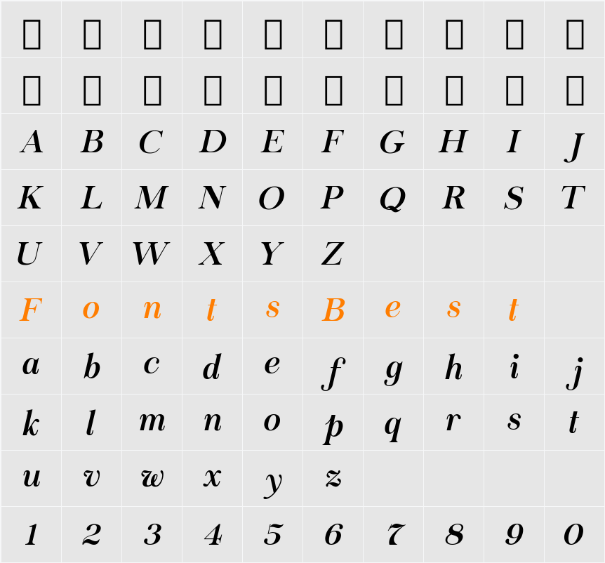 Chapaza Italic Character Map