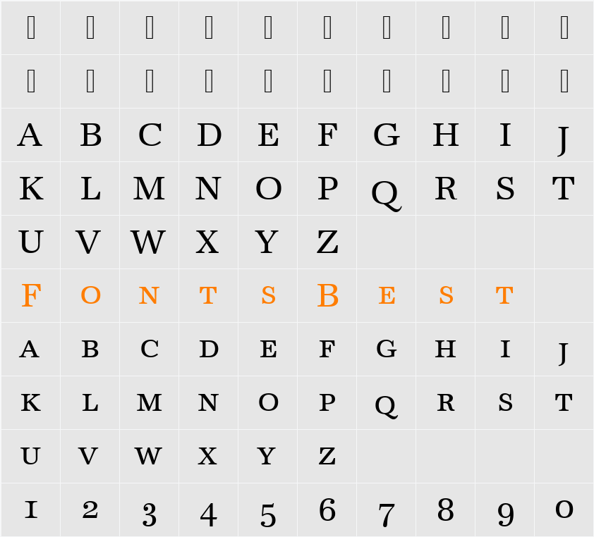 Becker Antiqua Caps Character Map