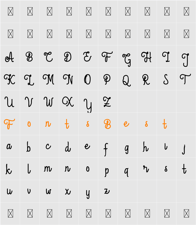 Aleda Demo Monoline Bold Character Map