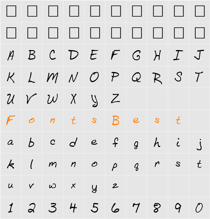 BethHand Character Map