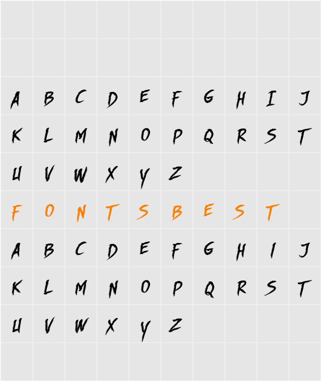 DHF Story Brush Slanted Character Map