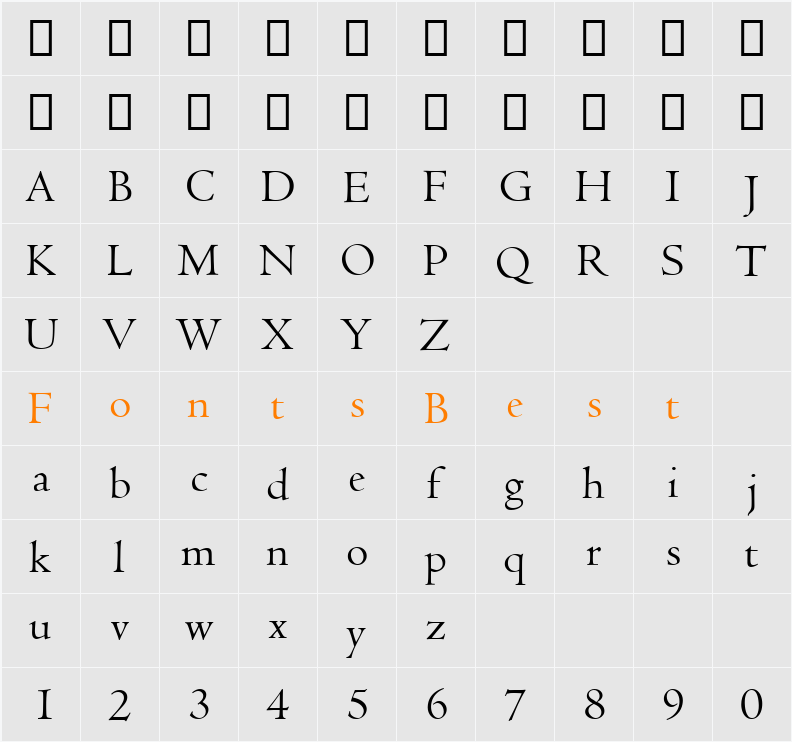 Centaur MT Character Map