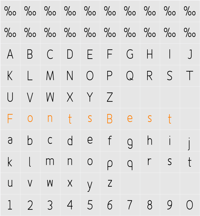 Fineness Pro Light Cond Character Map
