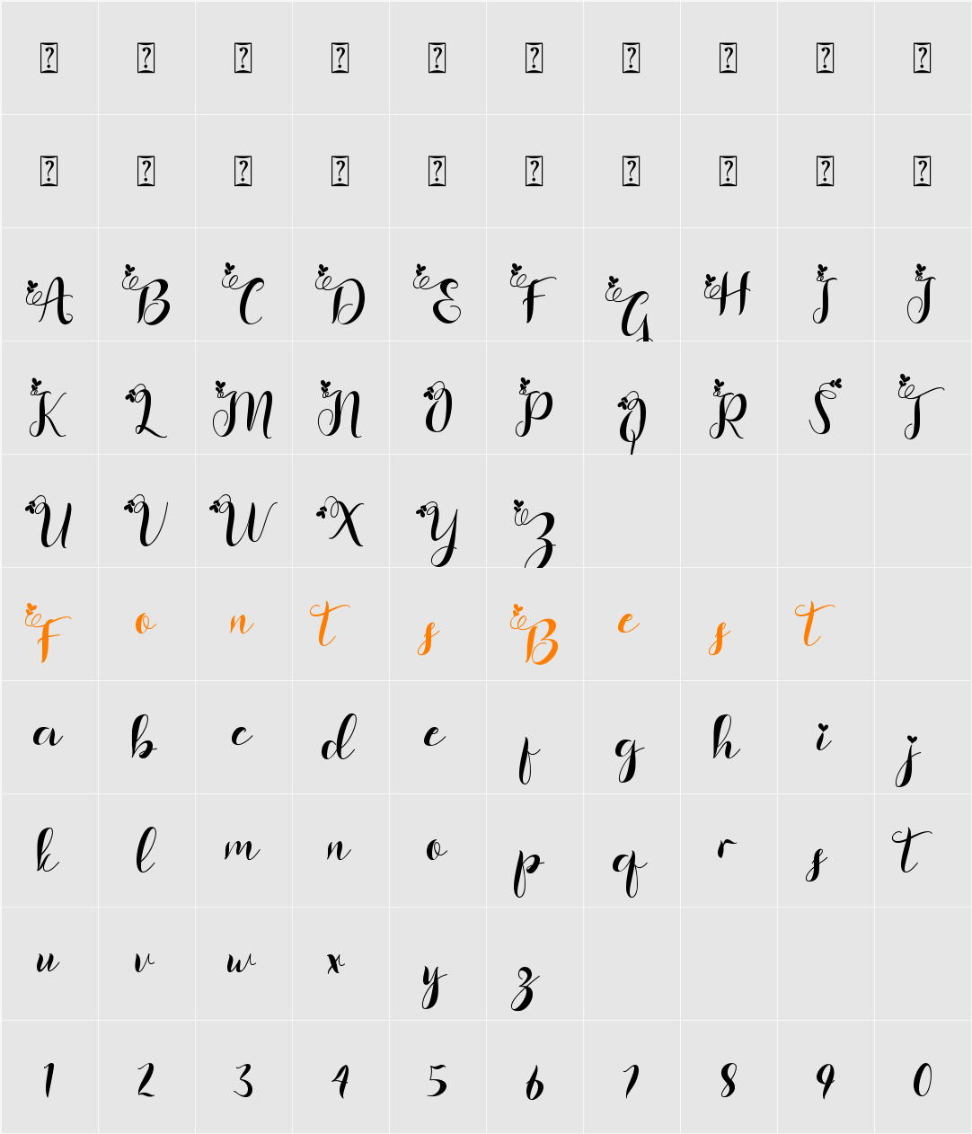 Bethlove Character Map