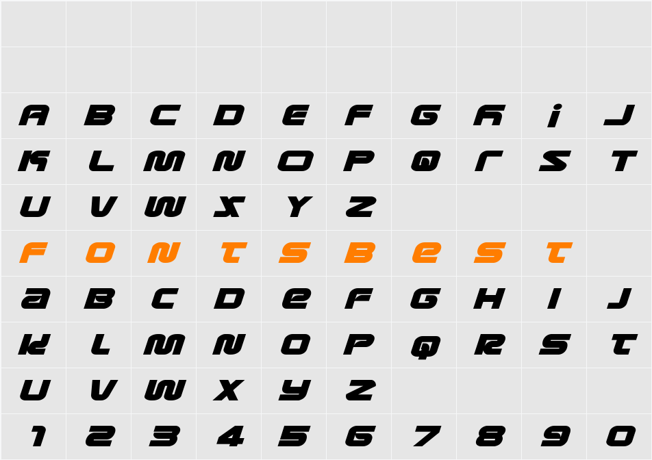 Metronauts Expanded Italic Character Map
