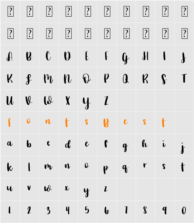 Thursday Vibin half-script Character Map