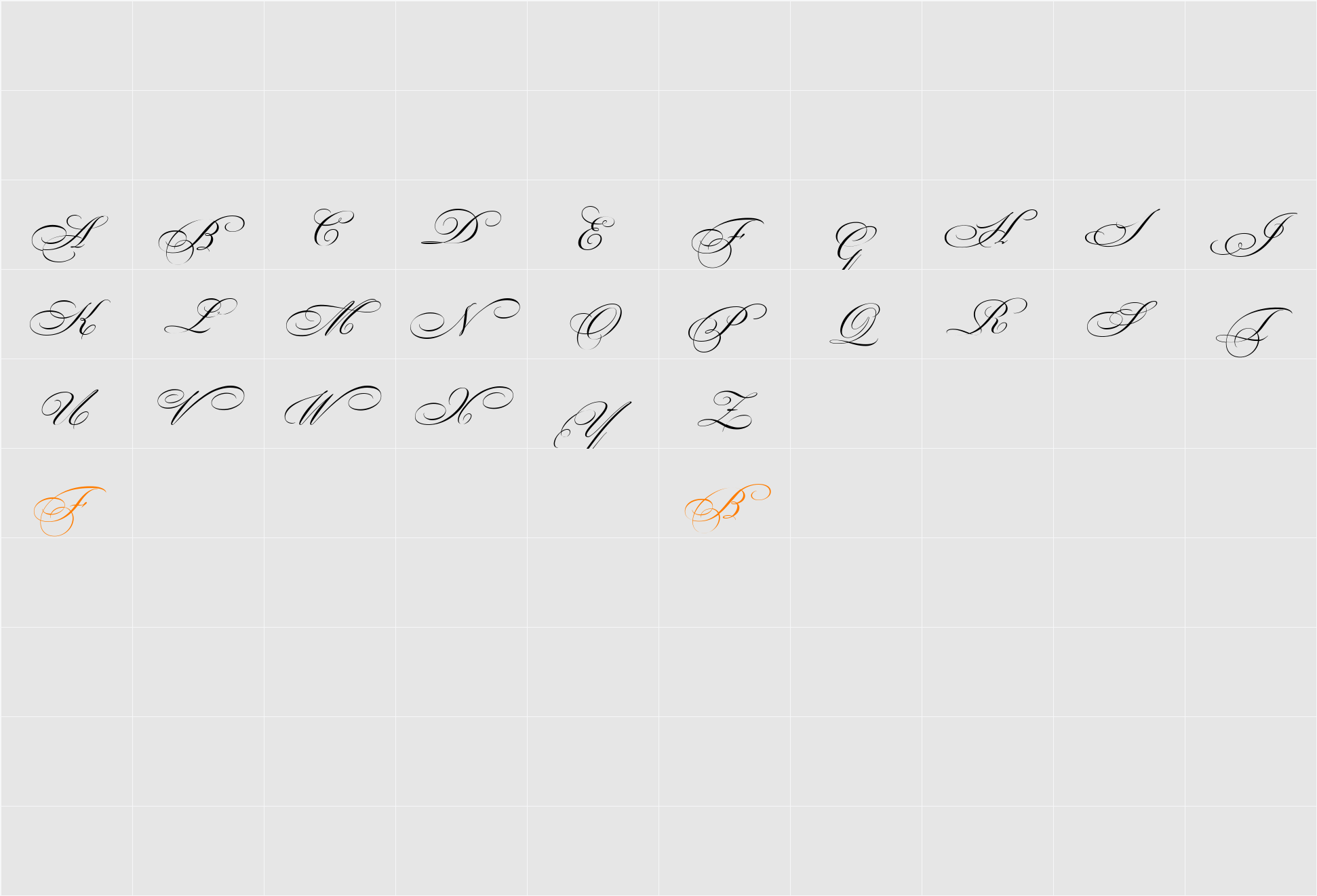 Bickham Script MM Sw Caps 600 Character Map