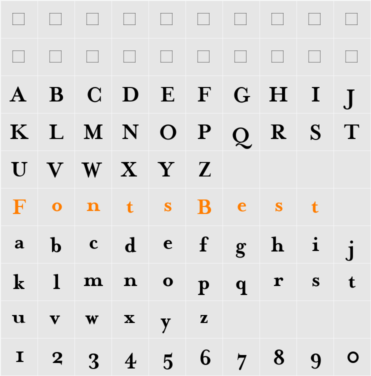 MrsEaves Character Map