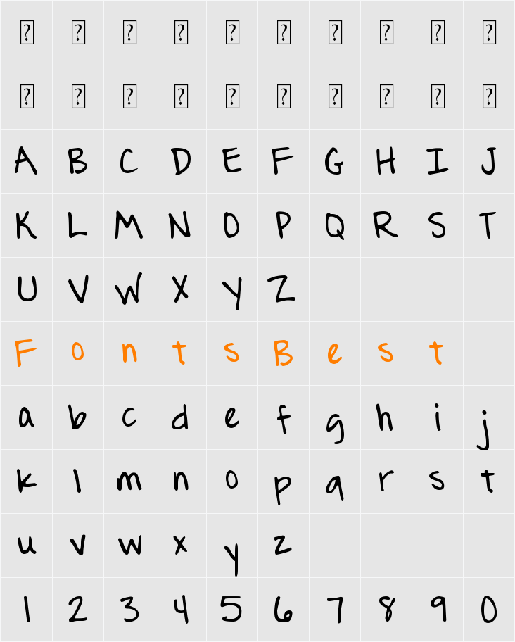 DJB Journaling Font Character Map
