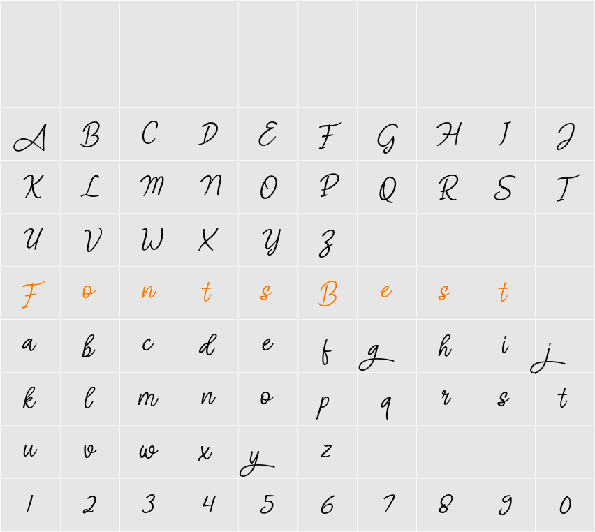 Angel Signature Italic Character Map