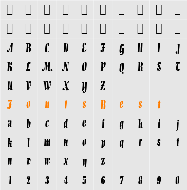 Aloe-Condensed Character Map