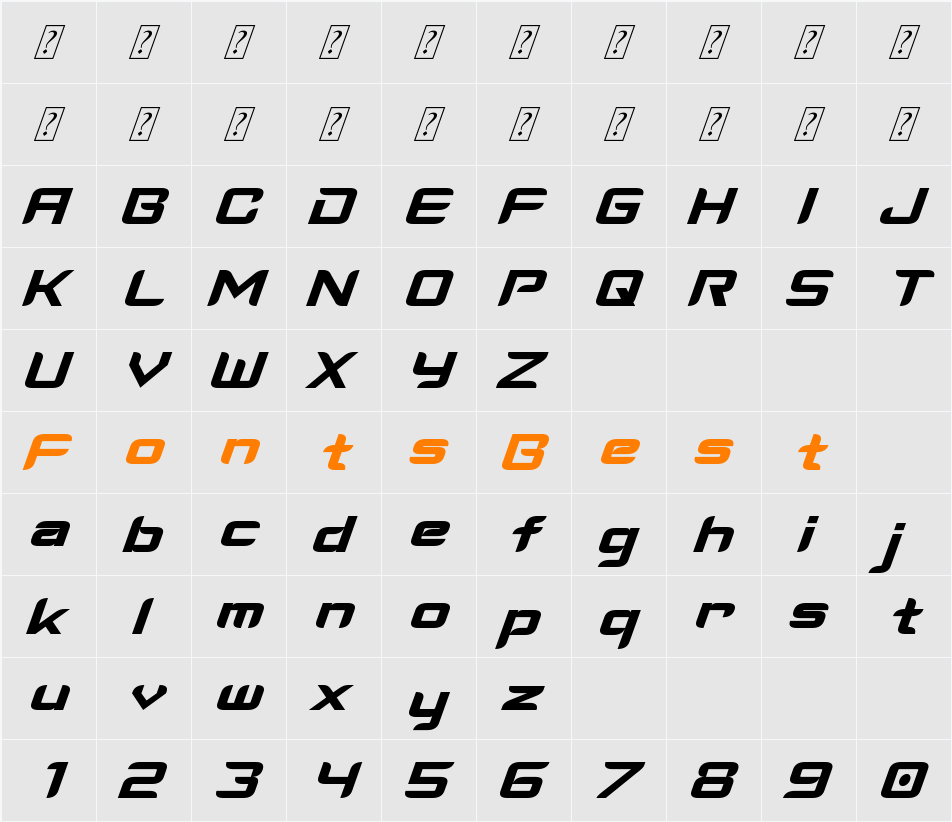 Cyberverse Oblique Character Map