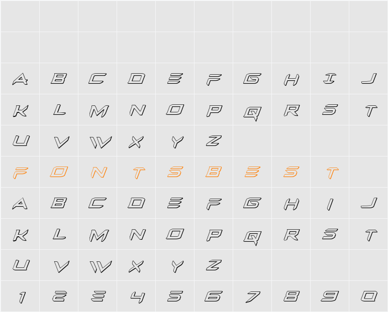 Ferret Face 3D Italic Character Map