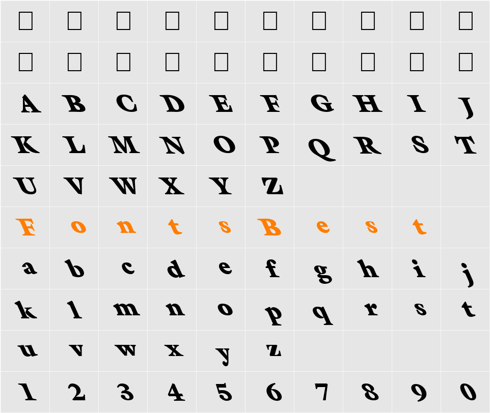 FZ ROMAN 26 LEFTY Character Map