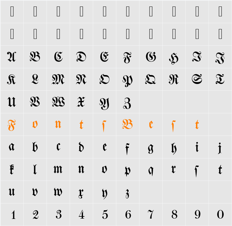 Becker Fraktur Character Map