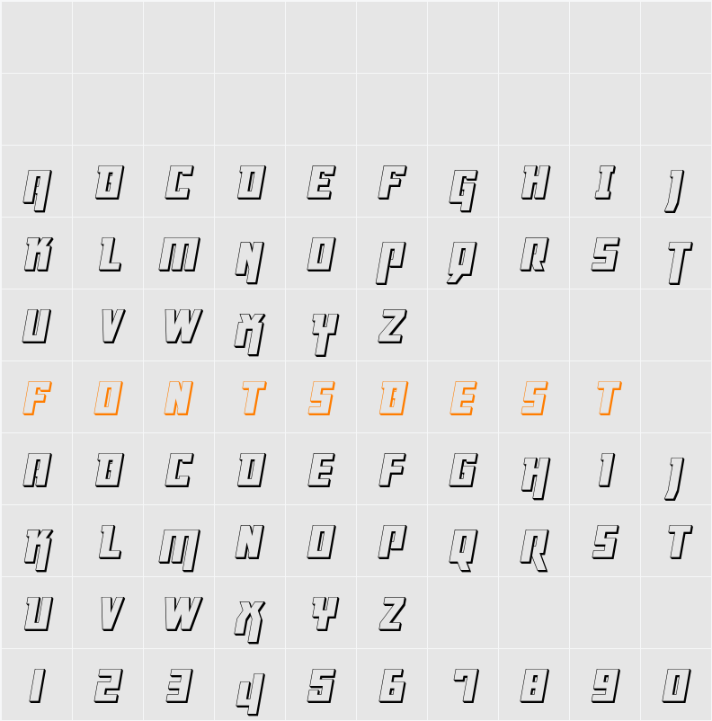 Danger Flight 3D Italic Character Map