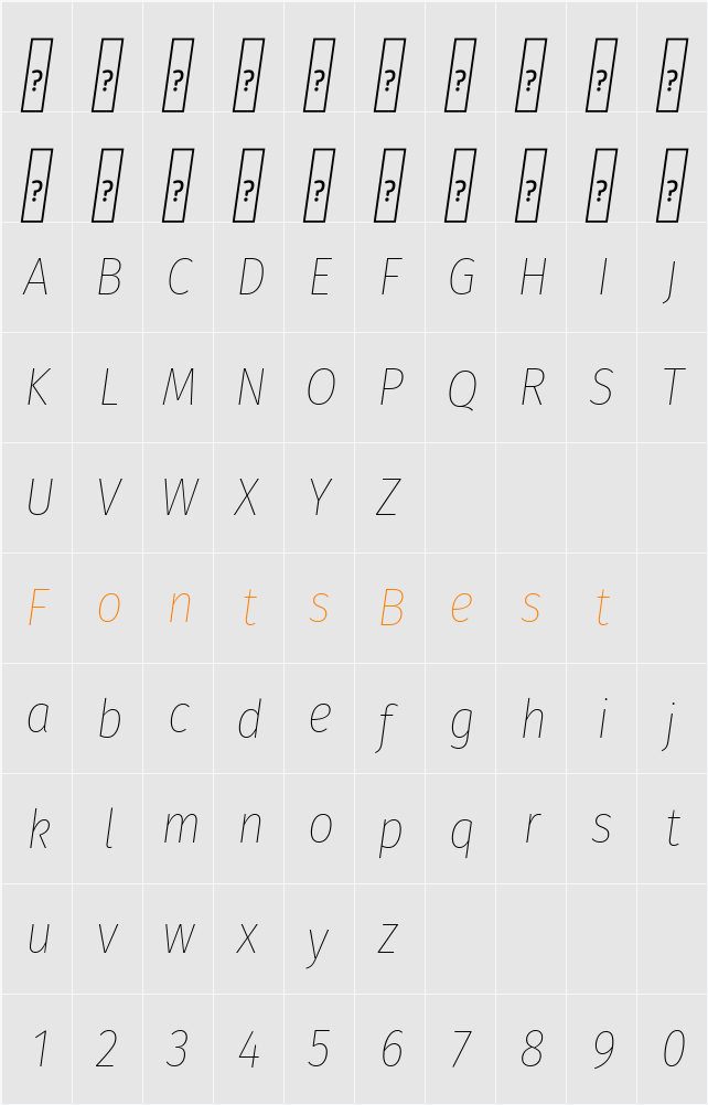 Fira Sans Condensed Thin Character Map
