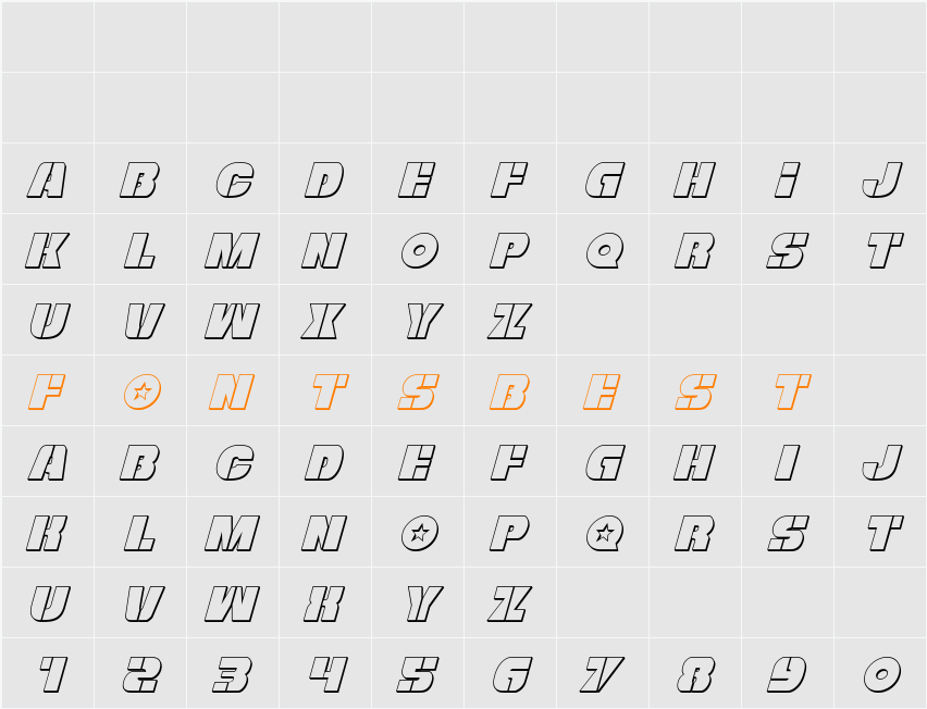 Freedom Fighter 3D Italic Character Map