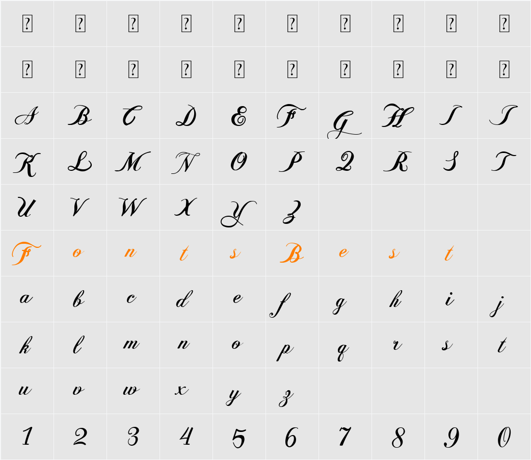 Balleria Character Map