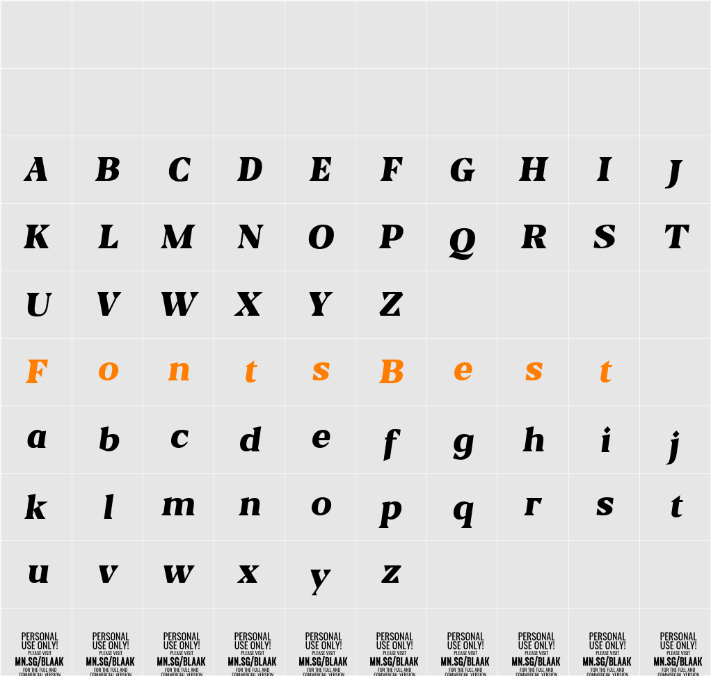Blaak Black PERSONAL USE Character Map