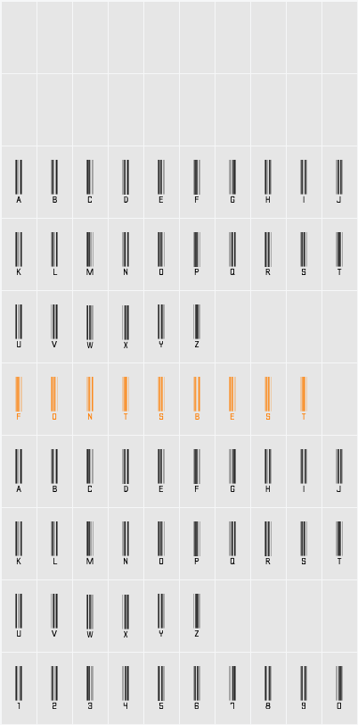 barcode font Character Map