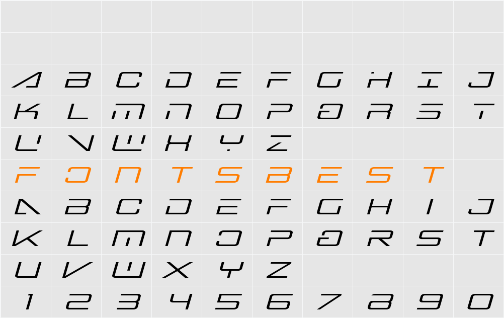 Banshee Pilot Expanded Italic Character Map