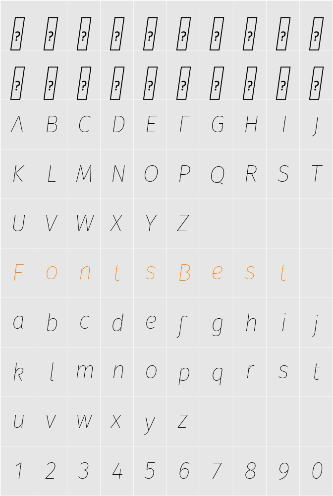 Fira Sans Thin Character Map