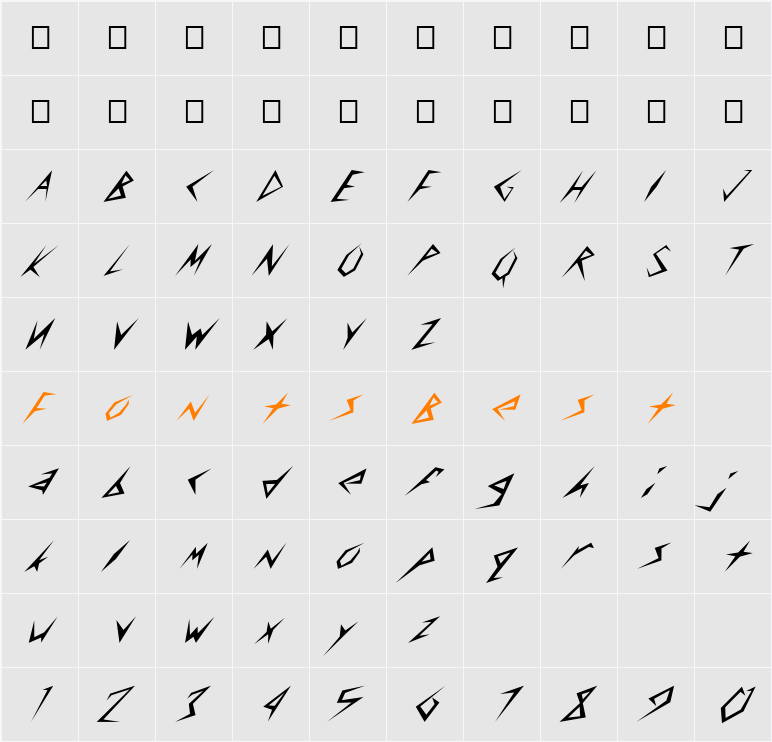 FZ UNIQUE 17 ITALIC Character Map
