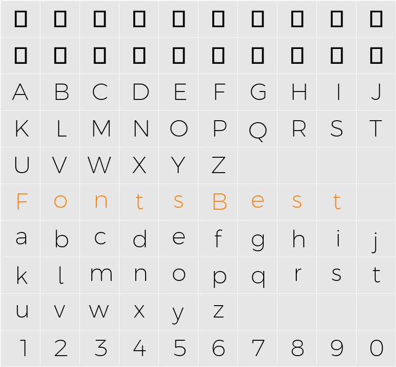 Argentum Sans ExtraLight Character Map