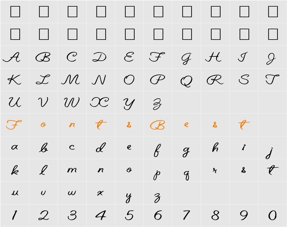 BelindaType67 ttext Character Map