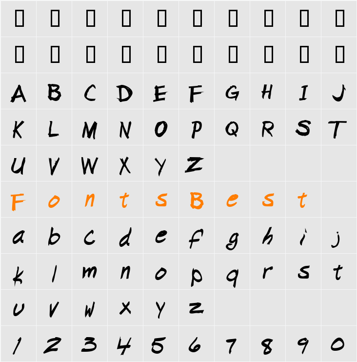 NapkinScriptSSK Character Map