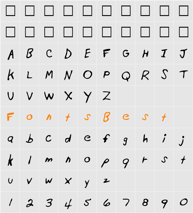 MontysHand Character Map