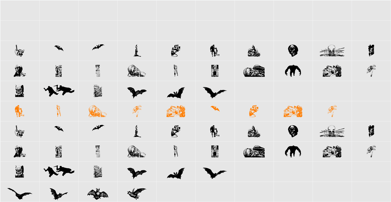 Horror Dingbats Character Map