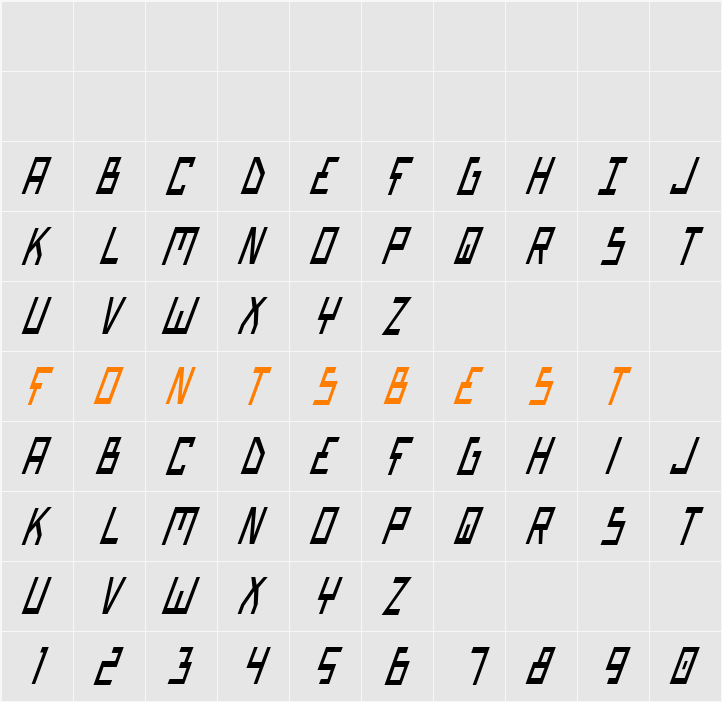 Bionic Type Cond Italic Character Map