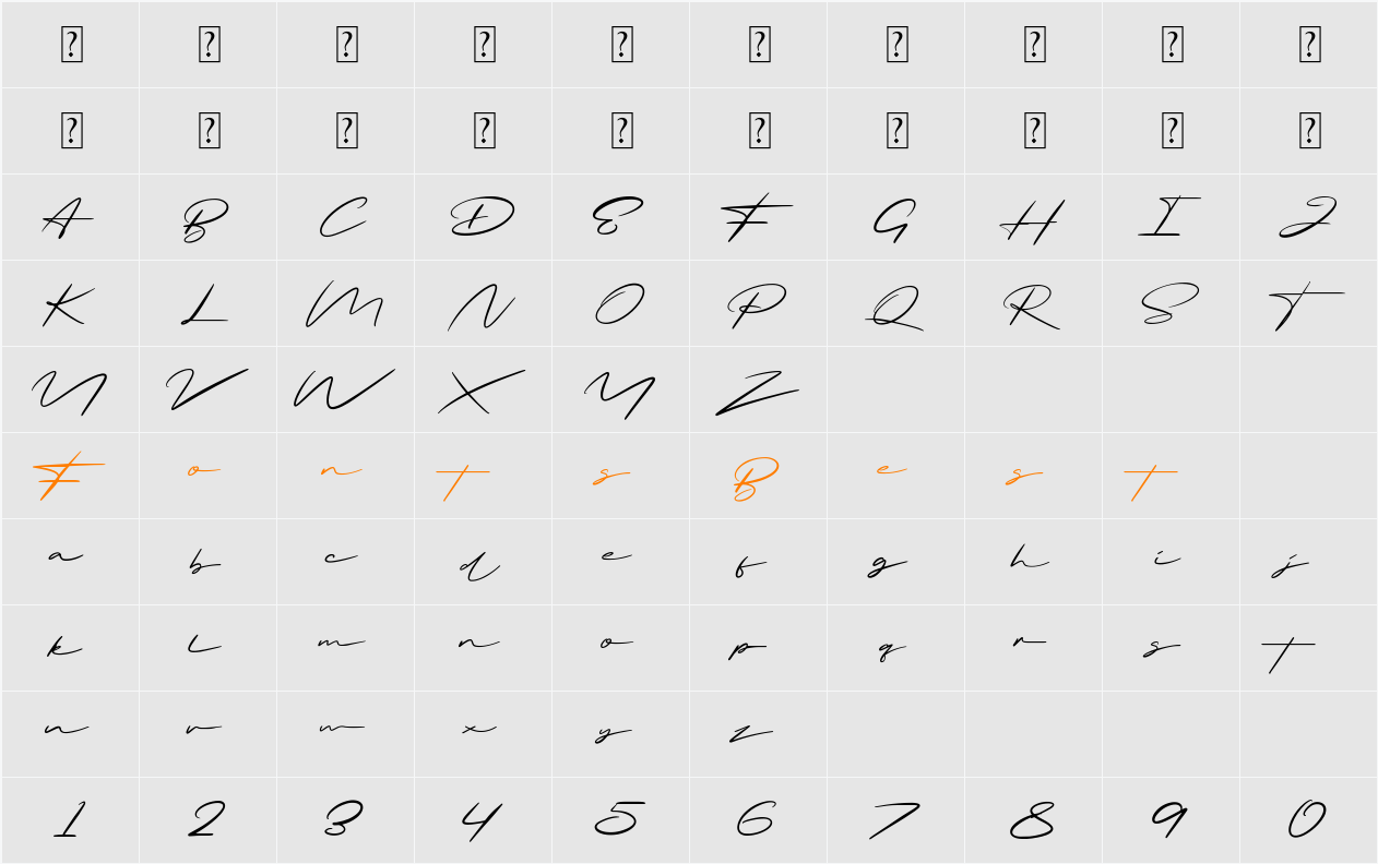Briquete Character Map
